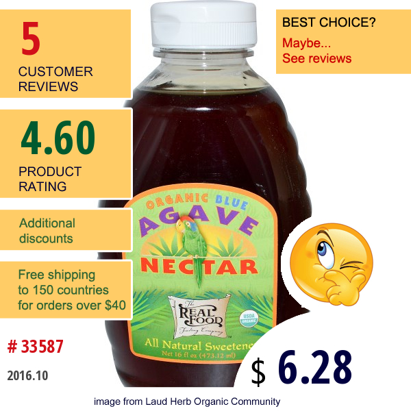 Fun Fresh Foods, Organic Blue Agave Nectar, 16 Fl Oz (473.12 Ml)  