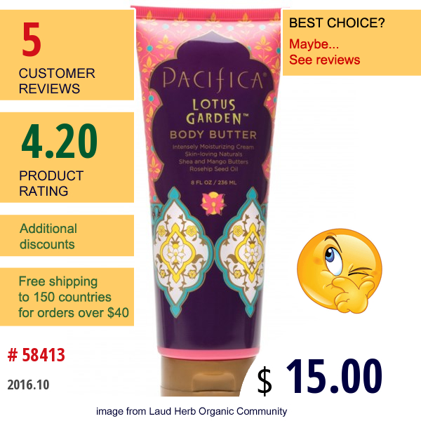 Pacifica, Body Butter, Lotus Garden, 8 Fl Oz (236 Ml)