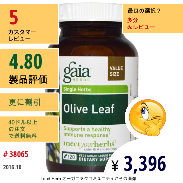 Gaia Herbs, オリーブの葉、120 ベジタリアンに適応した液体植物性カプセル