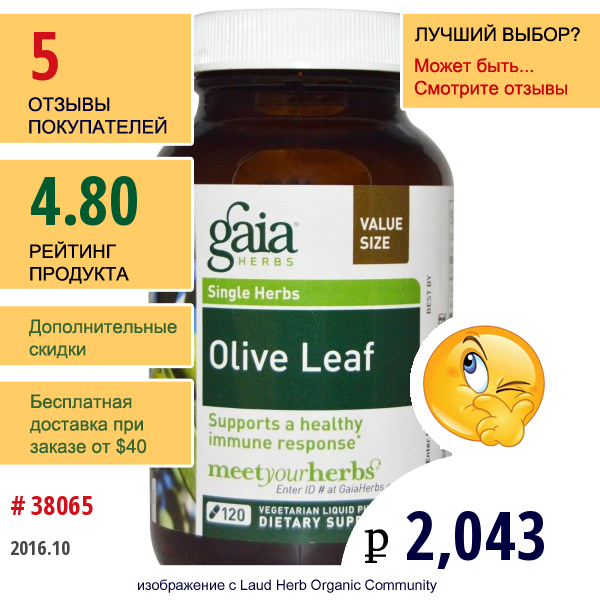 Gaia Herbs, Лист Оливы, 120 Жидких Фито-Капсул На Растительной Основе