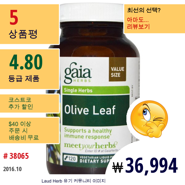 Gaia Herbs, 올리브 리프, 120 베지 리퀴드 피토-캡스