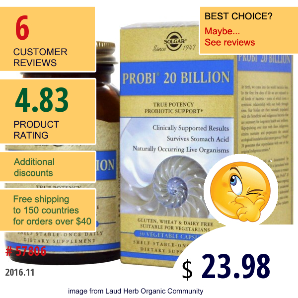 Solgar, Probi 20 Billion, 30 Veggie Caps Solgar, Probi 20 Billion, 30 Veggie Caps