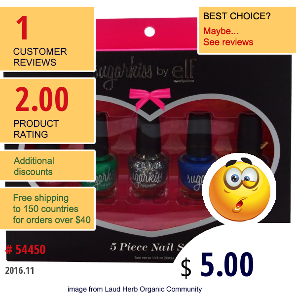 E.l.f. Cosmetics, Sugarkiss, 5 Piece Nail Polish Set, 5 Nail Polishes, 0.2 Fl Oz (6 Ml) Each  