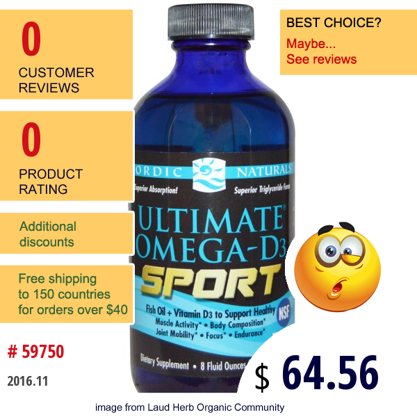 Nordic Naturals, Ultimate Omega-D3 Sport, 8 Fl Oz  (237 Ml)  