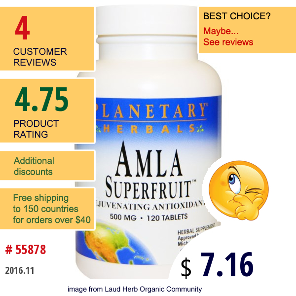 Planetary Herbals, Amla Superfruit Rejuvenating Antioxidant, 500 Mg, 120 Tablets