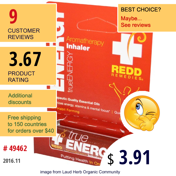 Redd Remedies, Trueenergy, Aromatherapy Inhaler, 300 Mg, 1 Inhaler  