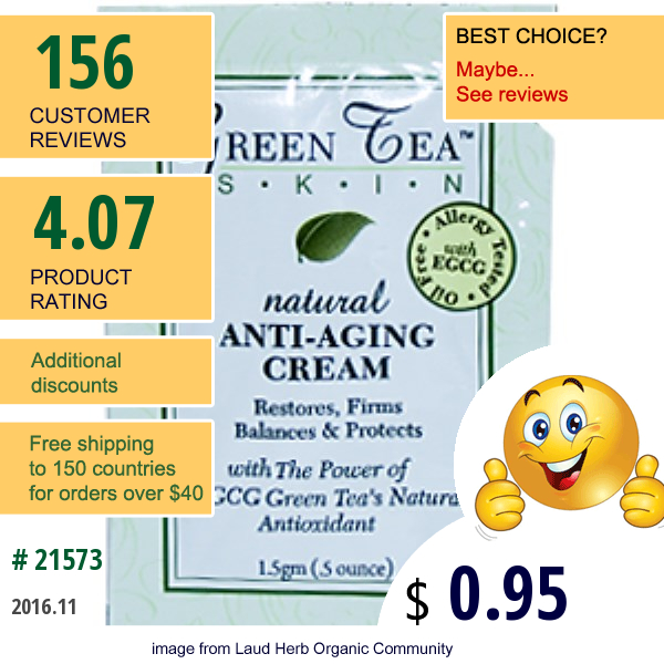 Special, Green Tea Skin Care, Natural Anti-Aging Cream, 0.5 Oz (1.5 G)  