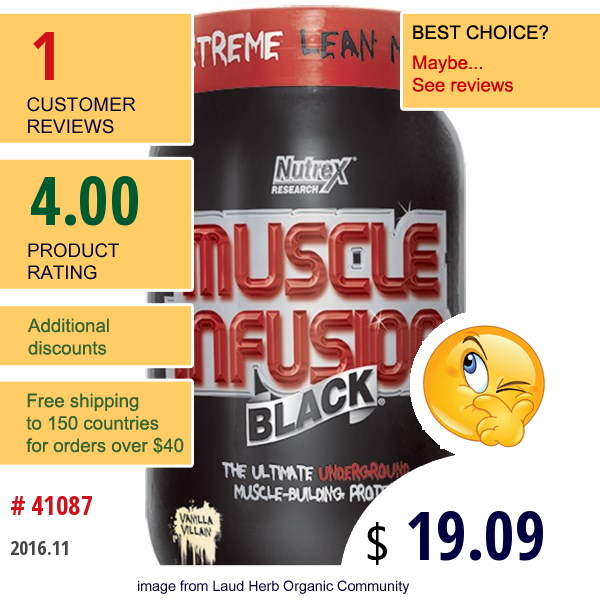 Nutrex Research Labs, Muscle Infusion, Black, Muscle-Building Protein, Vanilla Beast, 2 Lbs (908 G)  