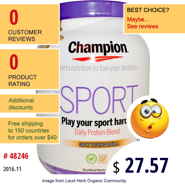 Champion Naturals, Sport, Daily Protein Blend, Great Tasting Vanilla, 24 Oz (680 G)  