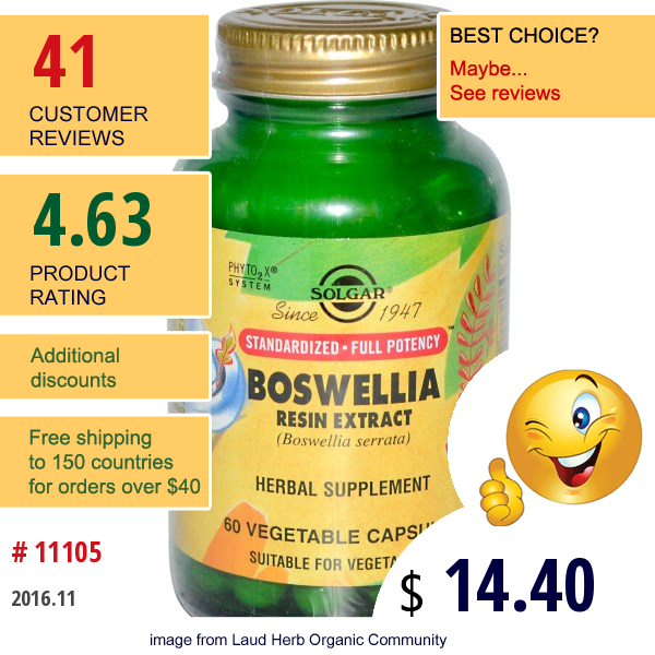 Solgar, Boswellia Resin Extract, 60 Veggie Caps