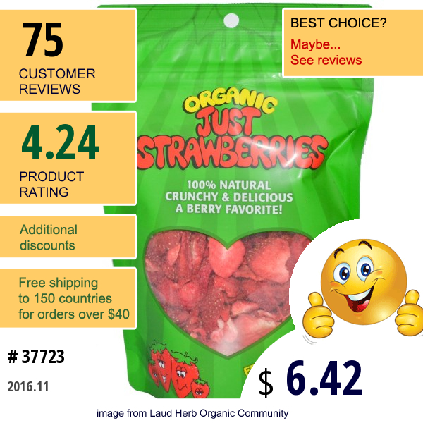 Just Tomatoes Etc!, Organic Just Strawberries, 1.2 Oz (34 G)