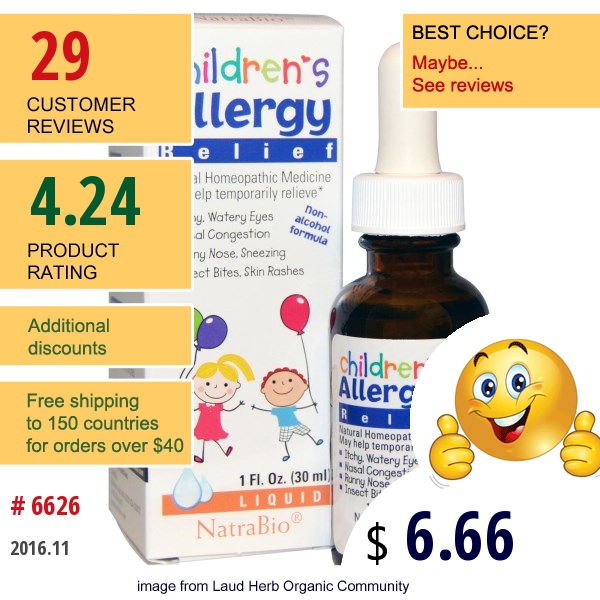 Natrabio, Childrens Allergy Relief, Non-Alcohol Formula, Liquid, 1 Fl Oz (30 Ml)