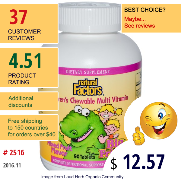 Natural Factors, Big Friends, Childrens Chewable Multi Vitamin, Mixed Fruit Flavor, 90 Tablets  