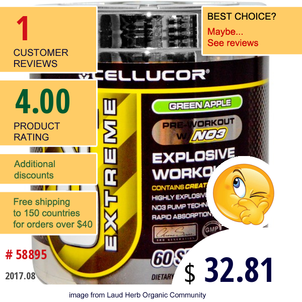 Cellucor, C4 Extreme, Pre-Workout W/n03, Green Apple, 330 G  