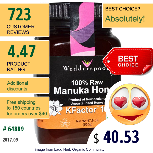 Wedderspoon, 100% Raw Manuka Honey, Kfactor 16, 17.6 Oz (500 G)