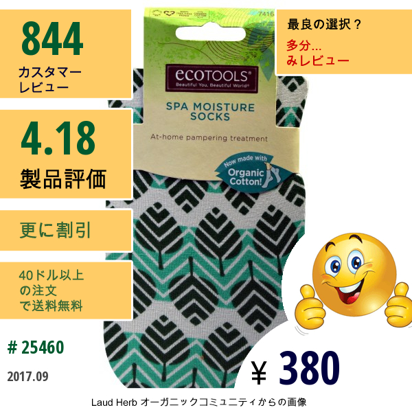 Ecotools, スパモイスチャーソックス、1ペア  