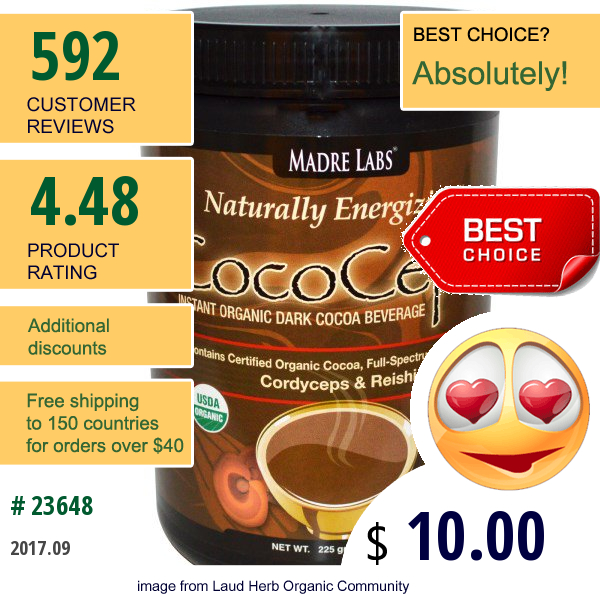 Madre Labs, Cococeps, Instant Organic Dark Cocoa Beverage, Energizing And Uplifting, 7.93 Oz. (225 G)