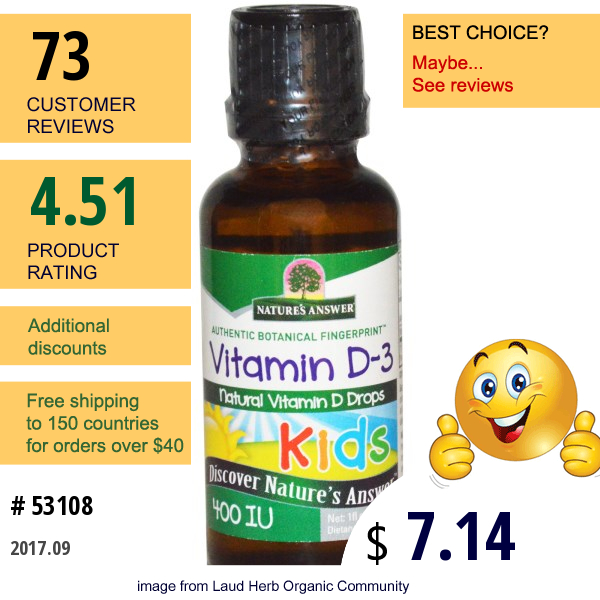 Natures Answer, Kids Vitamin D-3, 400 Iu, 1 Fl Oz (30 Ml)  