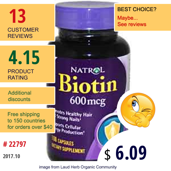 Natrol, Biotin, 600 Mcg, 100 Capsules  