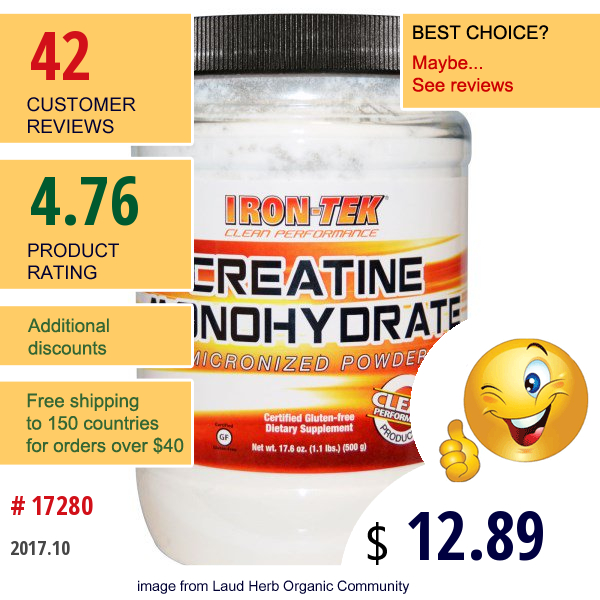 Country Life, Iron-Tek, Creatine Monohydrate, 17.6 Oz (500 G)