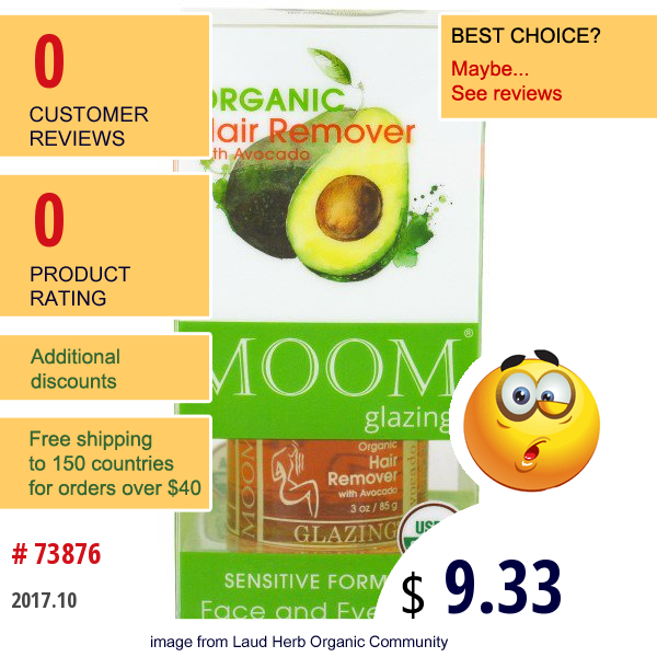 Moom, Organic Hair Remover Kit, With Avocado, Face And Eyebrows, 3 Oz (85 G)
