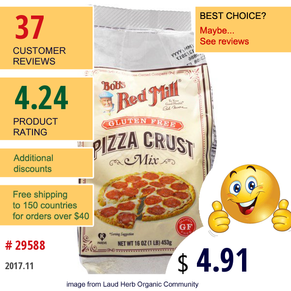 Bobs Red Mill, Gluten Free Pizza Crust Mix, 16 Oz (453 G)