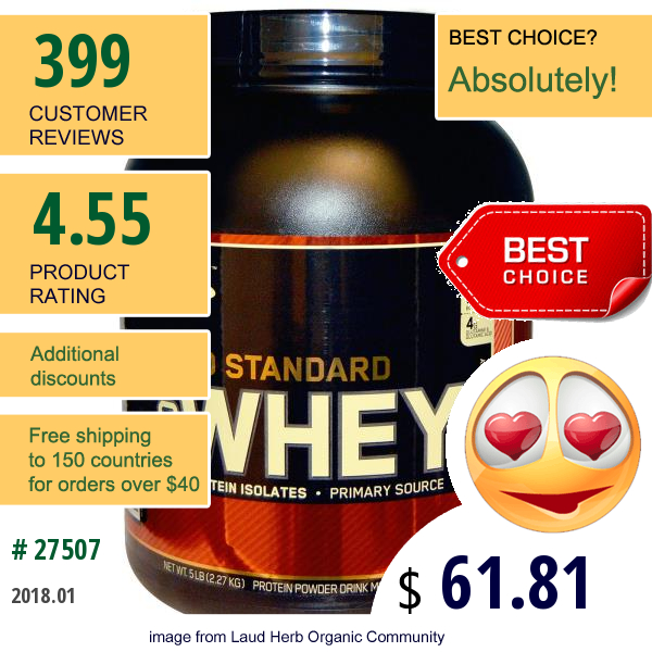 Optimum Nutrition, Gold Standard, 100% Whey, Delicious Strawberry, 5 Lbs (2.27 Kg)