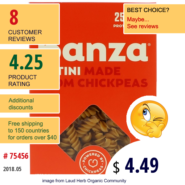 Banza, Rotini, Made From Chickpeas, 8 Oz (227 G)