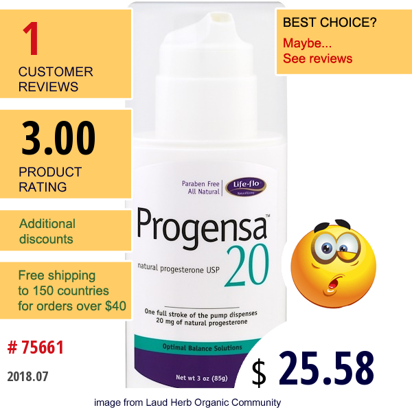 Life Flo Health, Progensa, Natural Progesterone Usp 20, 3 Oz (85 G)