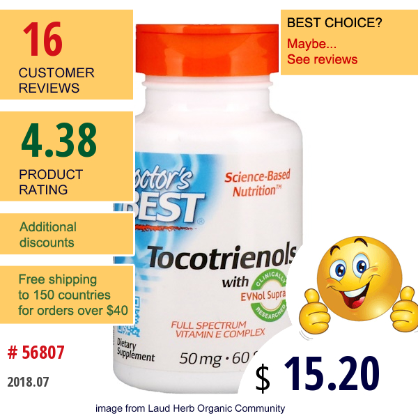 Doctors Best, Tocotrienols, 50 Mg, 60 Softgels