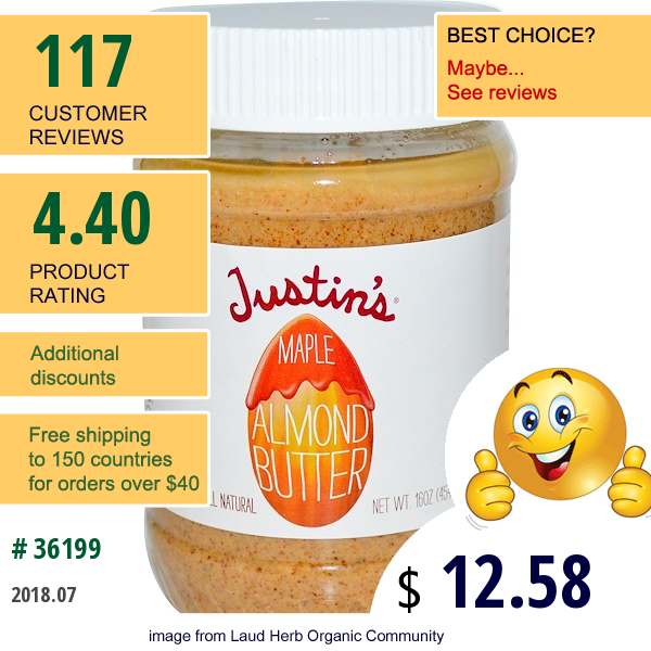 Justins Nut Butter, Maple Almond Butter, 16 Oz (454 G)