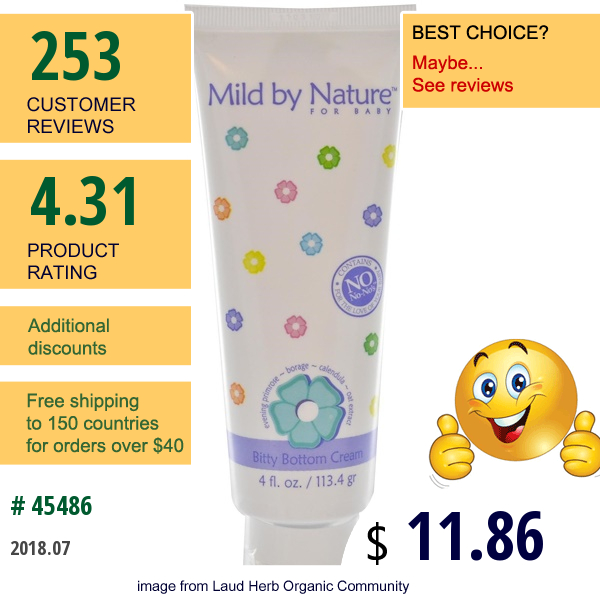 Mild By Nature, For Baby, Bitty Bottom Cream, 4 Fl Oz (113.4 G)  