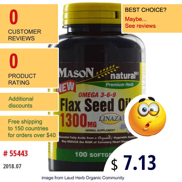 Mason Natural, Flax Seed Oil, 1300 Mg, 100 Softgels  