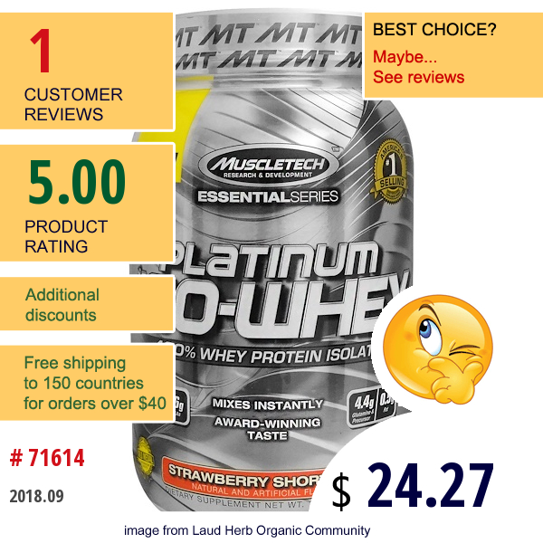 Muscletech, Platinum 100% Iso-Whey, Strawberry Shortcake, 1.75 Lbs (792 G)  