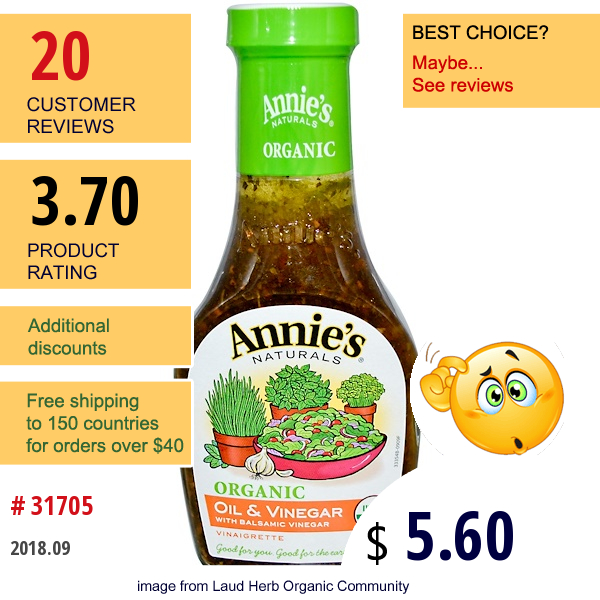 Annies Naturals, Organic Oil & Vinegar With Balsamic Vinegar Vinaigrette, 8 Fl Oz (236 Ml)