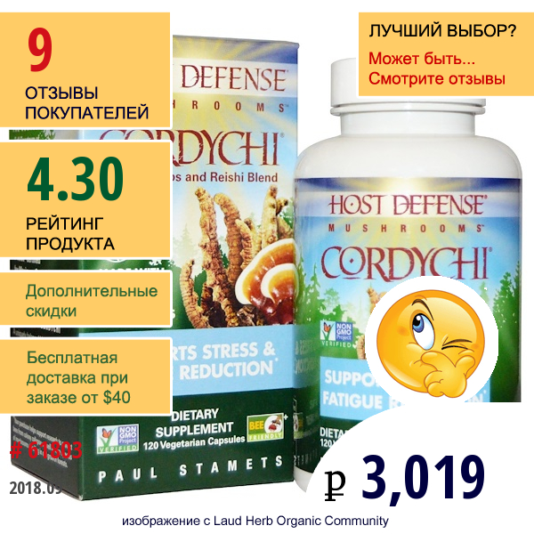 Fungi Perfecti, Иммунная Защита, Cordychii, Способствует Снижению Усталости И Стресса, 120 Вегетарианских Капсул