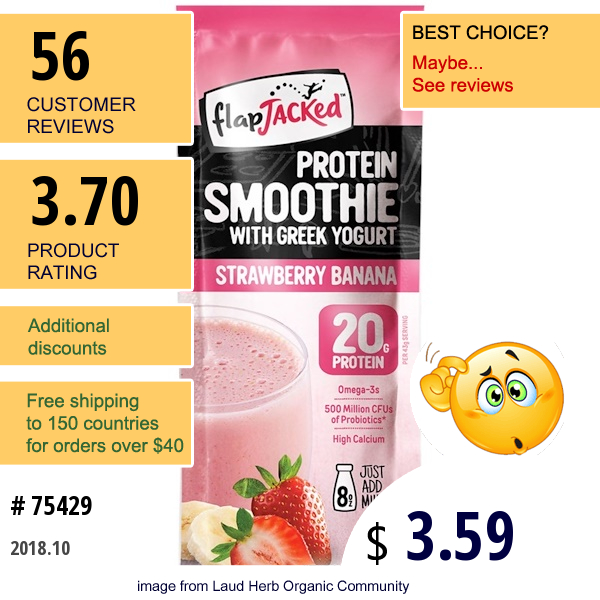 Flapjacked, Protein Smoothie With Greek Yogurt, Strawberry Banana, 1.5 Oz (43 G)  