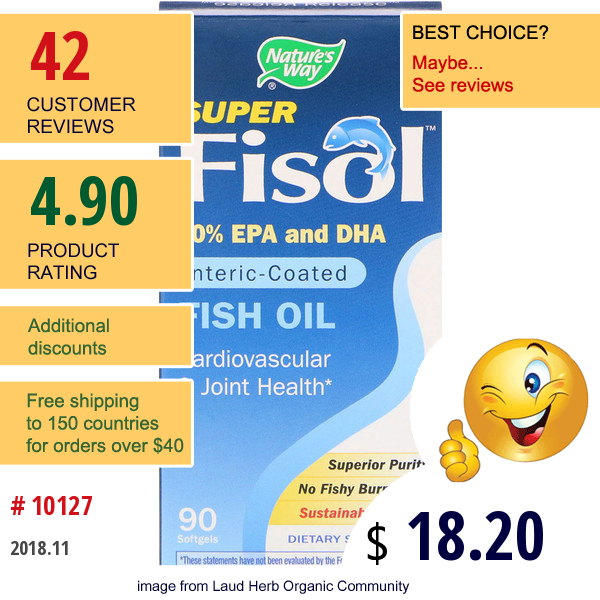 Natures Way, Super Fisol Fish Oil, Enteric-Coated, 90 Softgels Natures Way, Super Fisol Fish Oil, Enteric-Coated, 90 Softgels