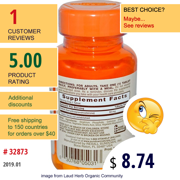 Sundown Naturals, Dhea, 50 Mg, 60 Tablets Sundown Naturals, Dhea, 50 Mg, 60 Tablets