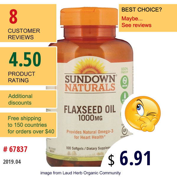 Sundown Naturals, Flaxseed Oil, 1,000 Mg, 100 Softgels