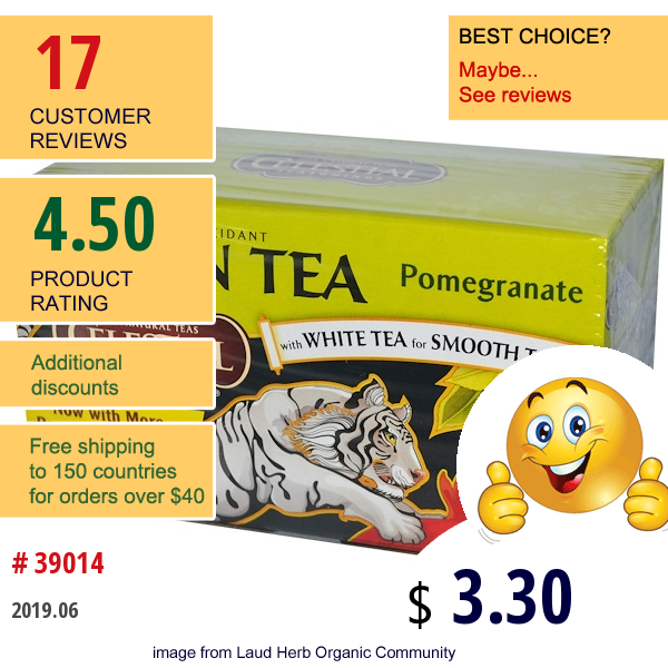 Celestial Seasonings, Green Tea, Pomegranate, 20 Tea Bags, 1.4 Oz (41 G)  