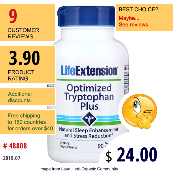 Life Extension, Optimized Tryptophan Plus, 90 Vegetarian Capsules