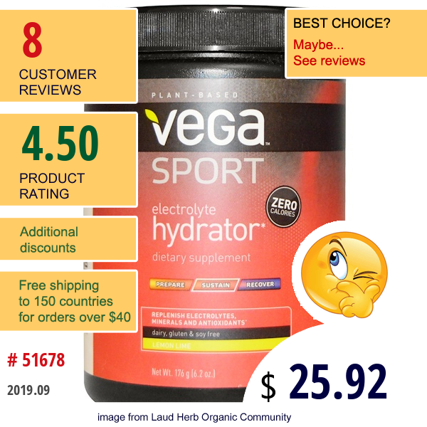 Vega, Sport, Electrolyte Hydrator, Lemon Lime, 6.2 Oz (176 G)  
