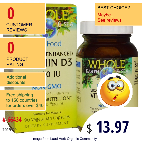 Natural Factors, Whole Earth & Sea, Vitamin D3, 1000 Iu, 90 Vegetarian Capsules Natural Factors, Whole Earth & Sea, Vitamin D3, 1000 Iu, 90 Vegetarian Capsules