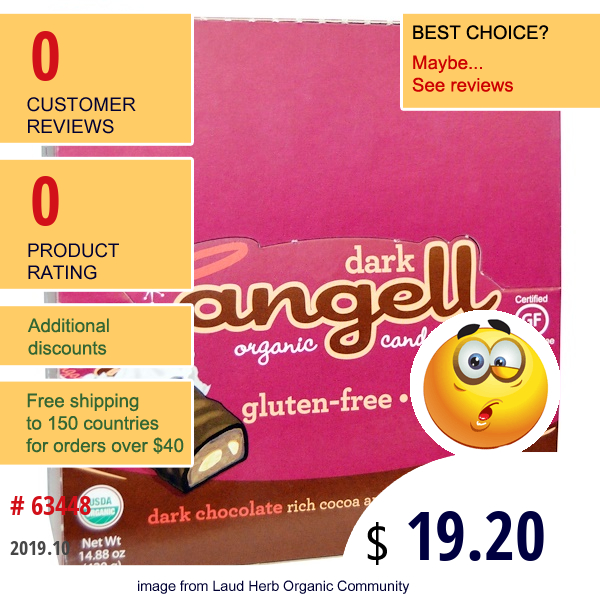 Betty Lou'S, Dark Angell, Organic Candy Bar, Dark Chocolate Almond, 12 Bars, 1.25 Oz (35 G) Each  