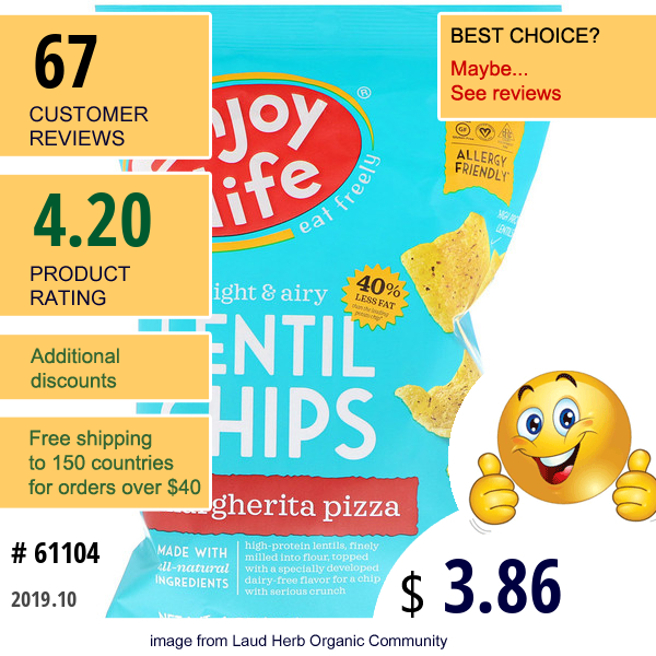Enjoy Life Foods, Light & Airy Lentil Chips, Margherita Pizza Flavor, 4 Oz (113 G)