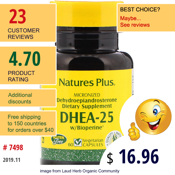 Nature'S Plus, Dhea-25 With Bioperine, 60 Vegetarian Capsules