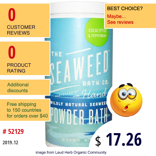 The Seaweed Bath Co., Wildly Natural Seaweed Powder Bath, Eucalyptus & Peppermint, 16.8 Oz (476 G)  