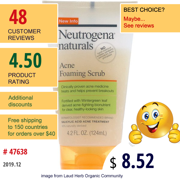 Neutrogena, Naturals, Acne Foaming Scrub, 4.2 Fl Oz (124 Ml)