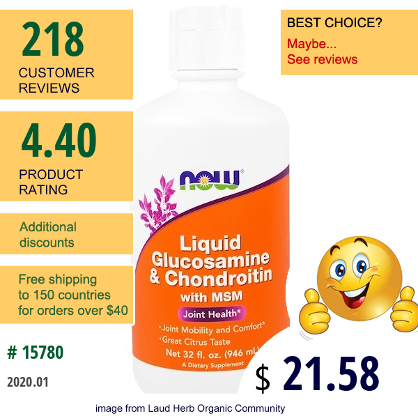 Now Foods, Liquid Glucosamine & Chondroitin, With Msm, Citrus, 32 Fl Oz (946 Ml)